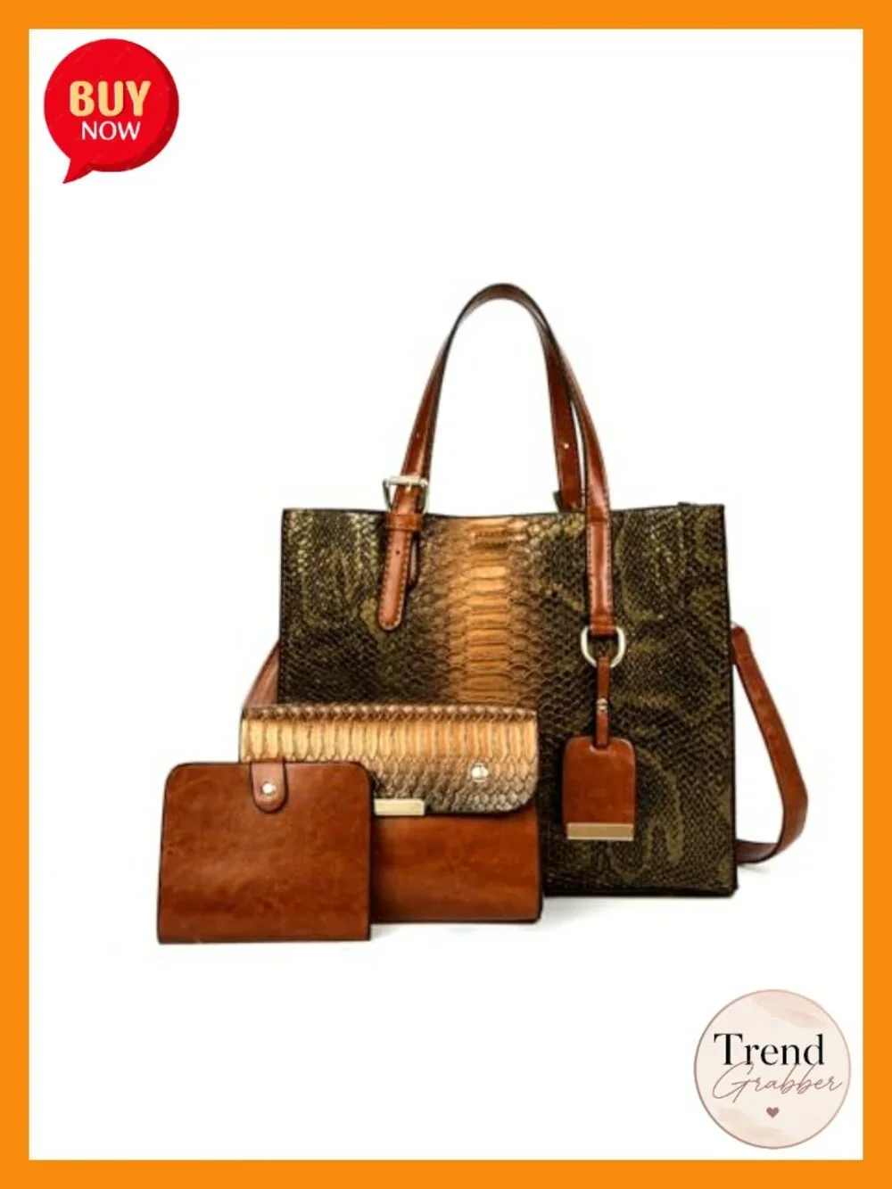Crocodile Pattern PU Leather Satchel Handbag Set 3-Piece Tote & Shoulder Bag