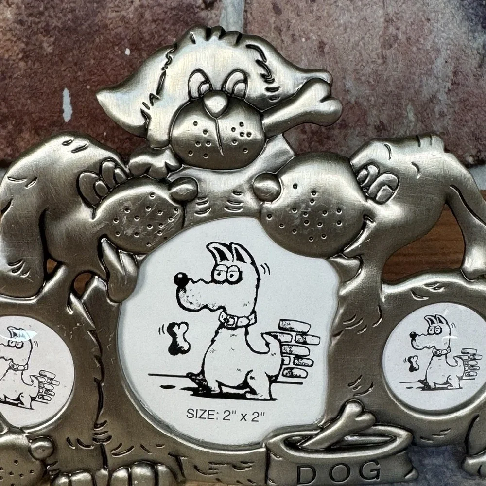 Vintage Pewter Tone Doggy Dog Picture Frame Multi Photo Novelty Humor Desk Shelf