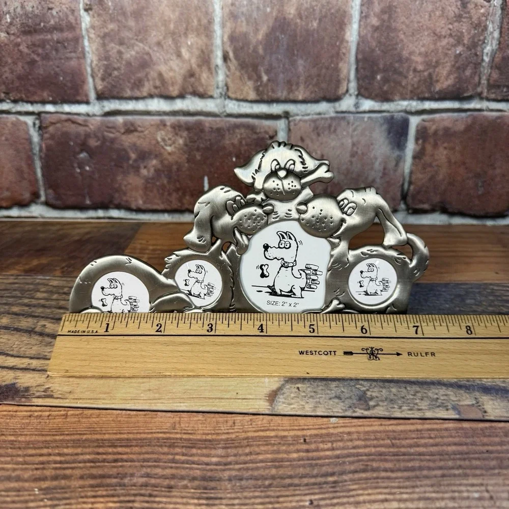 Vintage Pewter Tone Doggy Dog Picture Frame Multi Photo Novelty Humor Desk Shelf