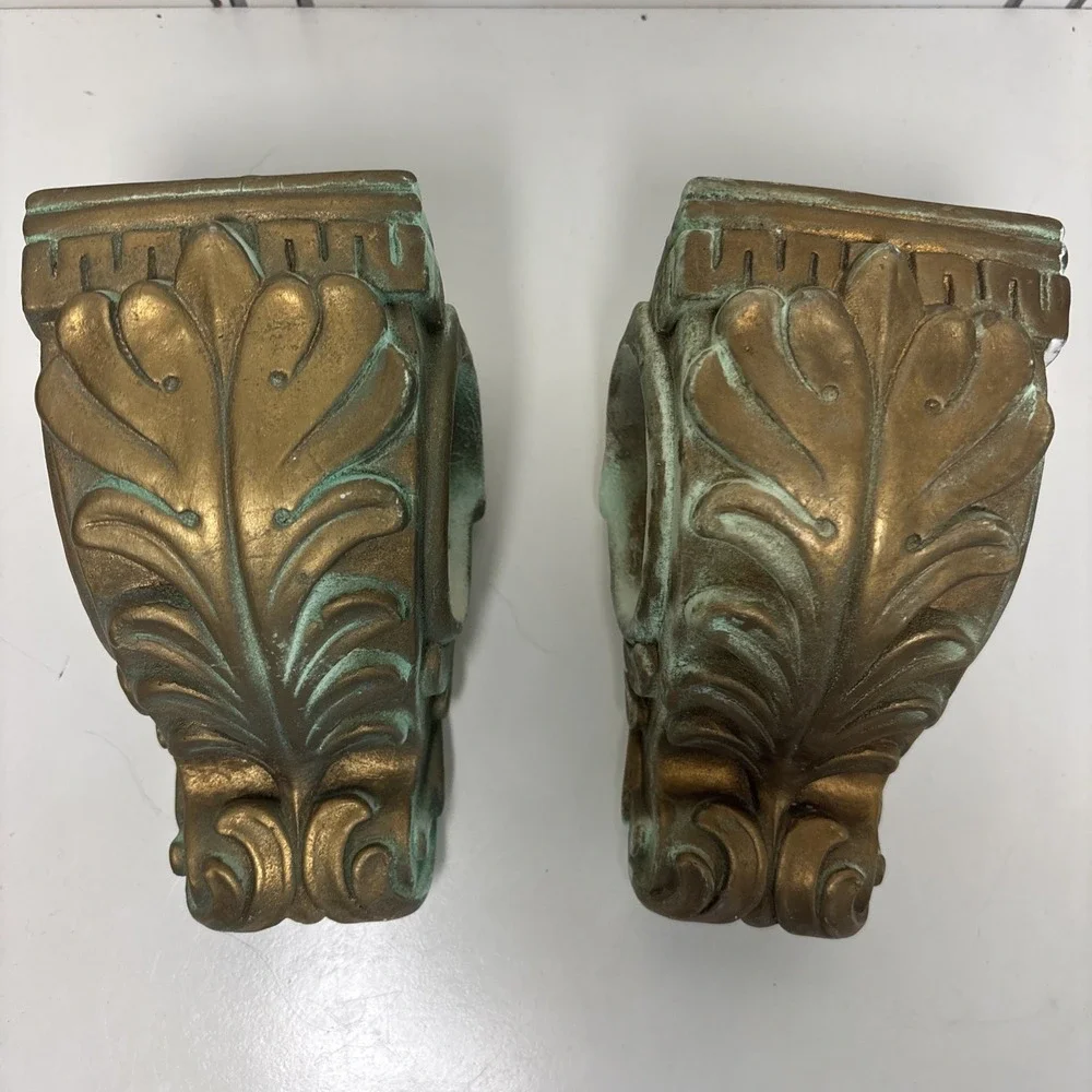 VTG Drapery Sconce Curtain Rod Holders Corbels Gold Hollywood Regency Set of 2‎