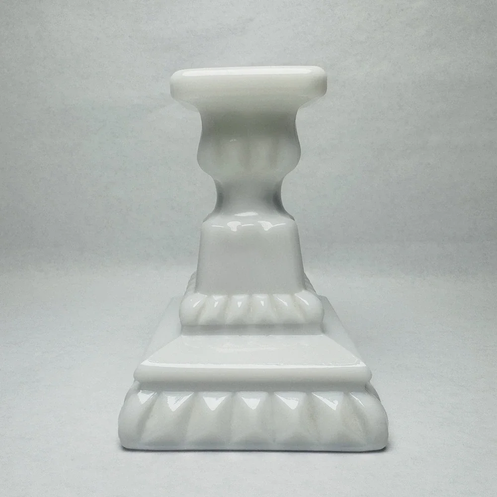 Milk Glass Candlestick Holder Square Pedestal Farmhouse Core French‎ White 4.5