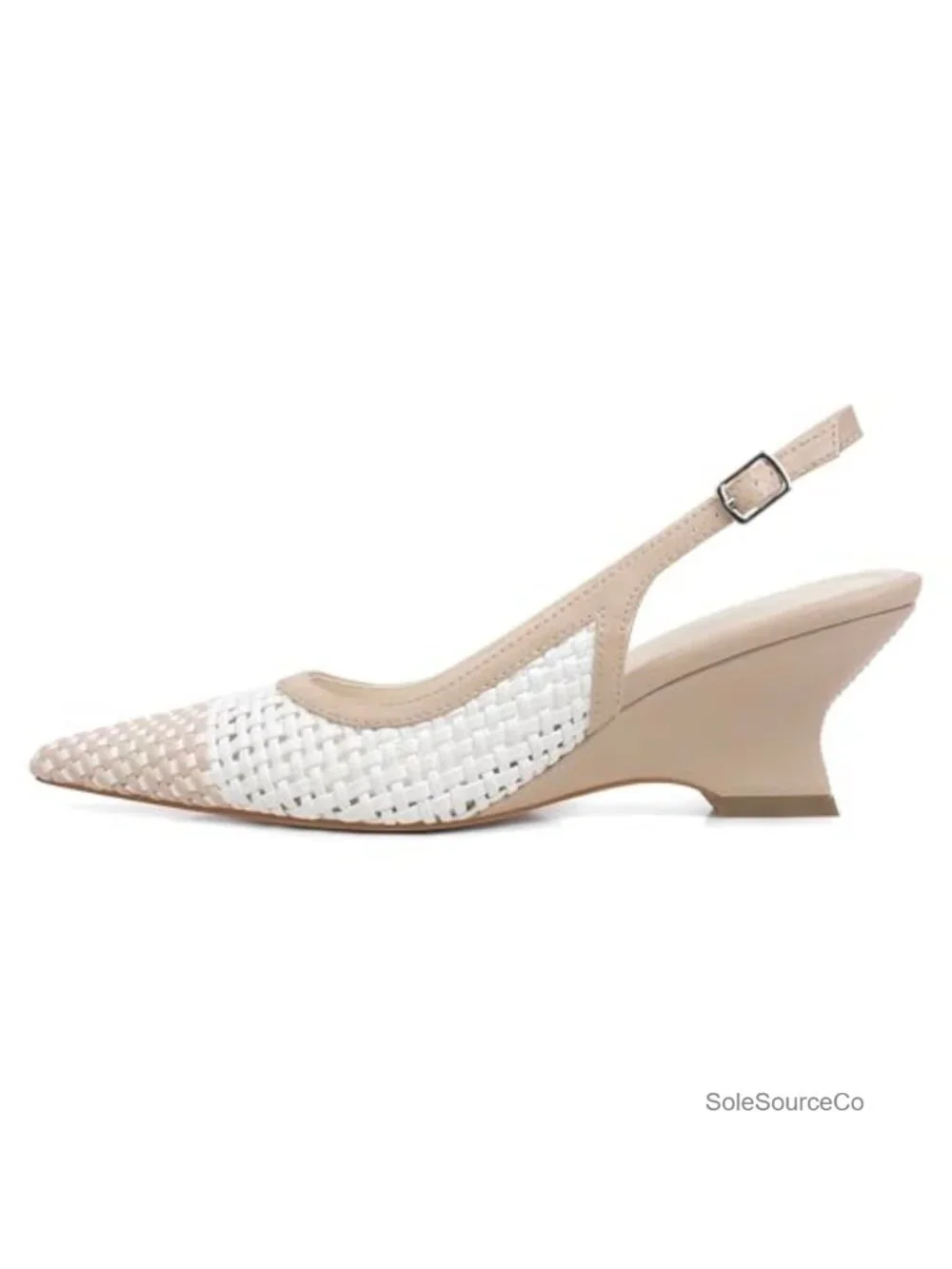 Woven Wedge Sandals with Slingback Strap - Pointed Toe Dressy Heels