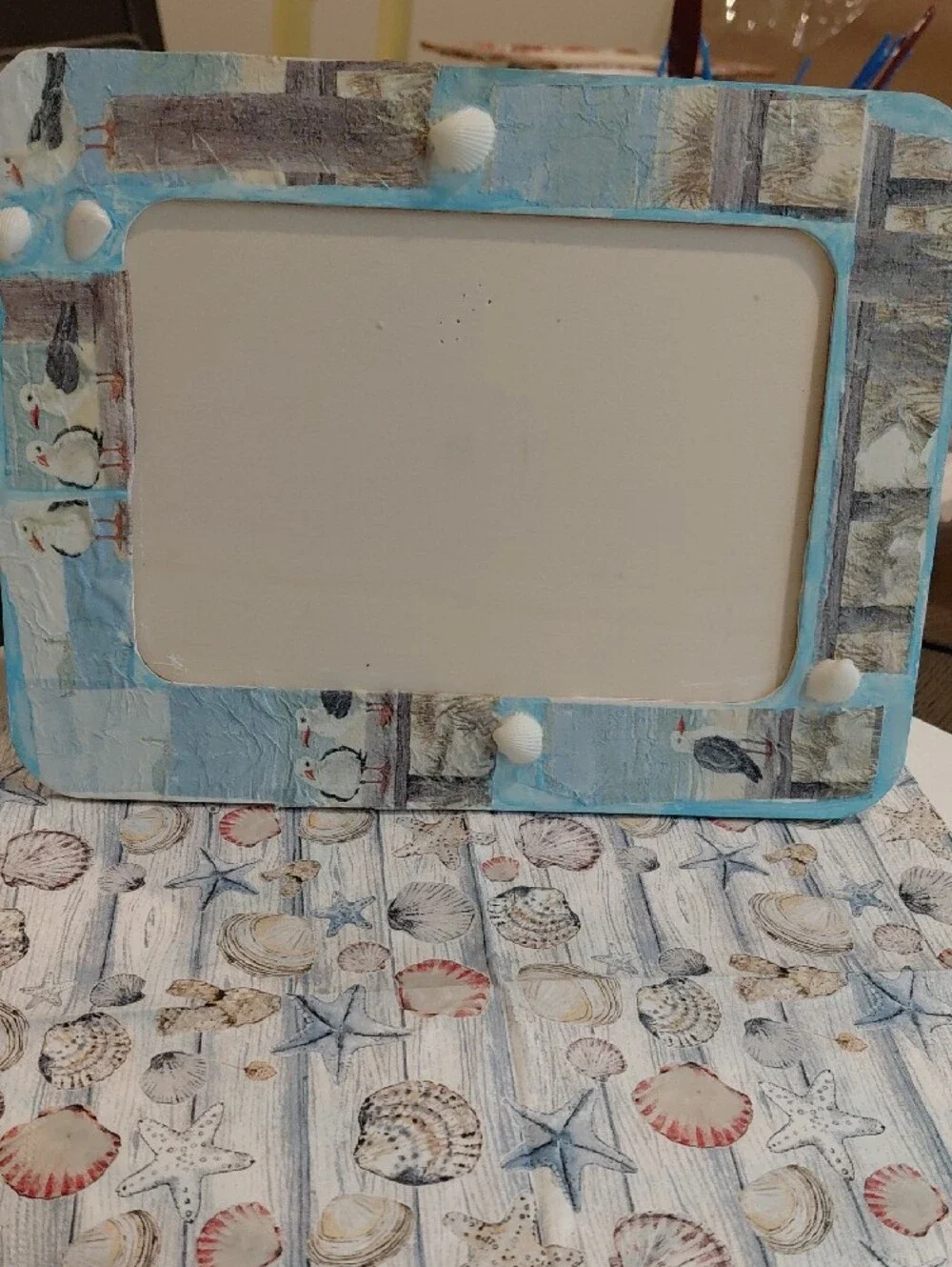 Coastal Seagull Decorative Photo Frame - Light Blue 5x7 Decoupaged.