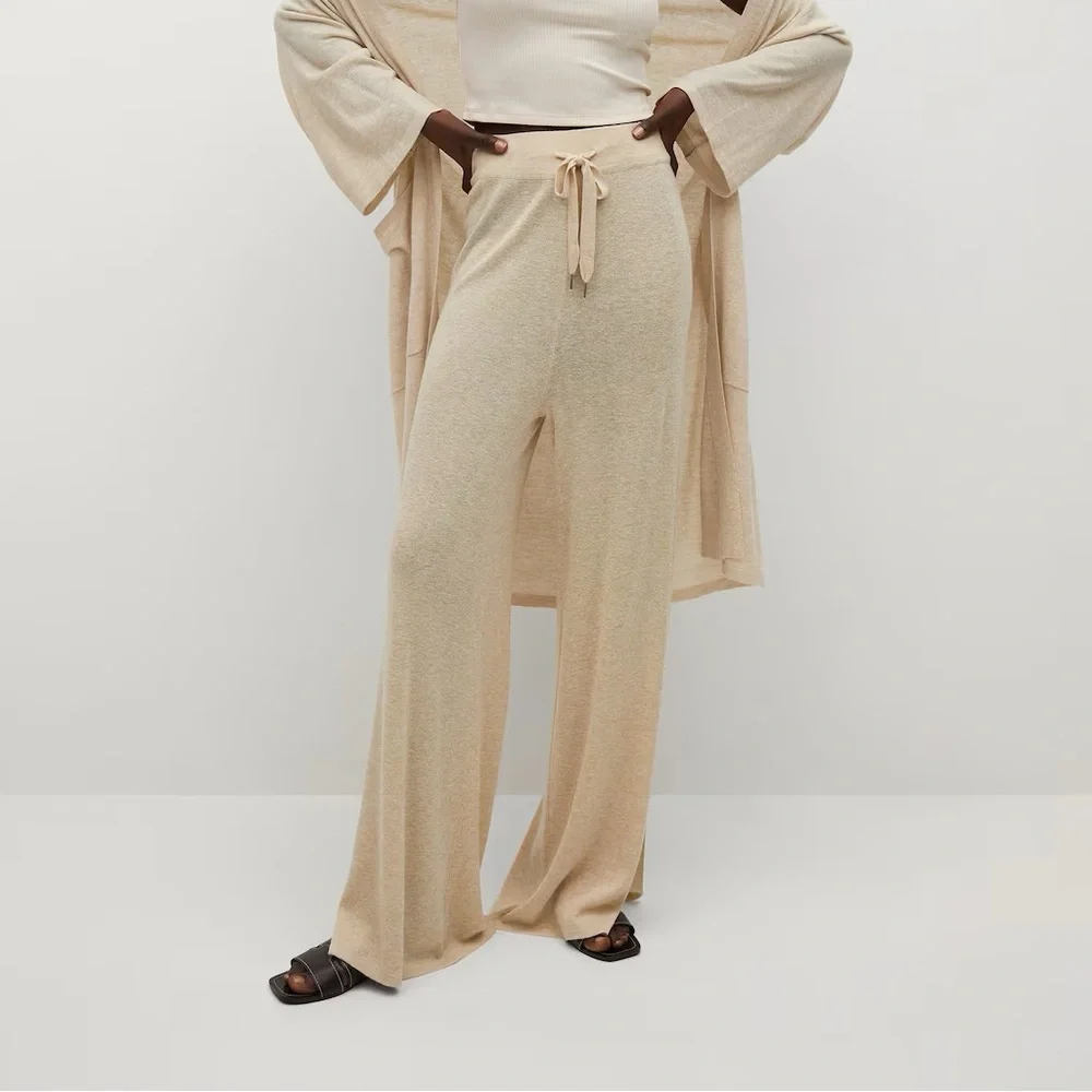 MANGO Knitted Linen Blend Slit‎ Hem Drawstring Pants