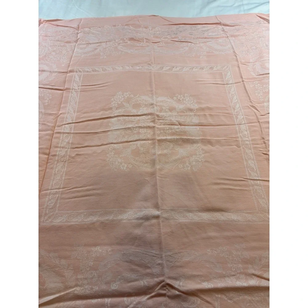 Jacquard Weave Peach Tablecloth Square‎ Farmhouse Cottagecore 47
