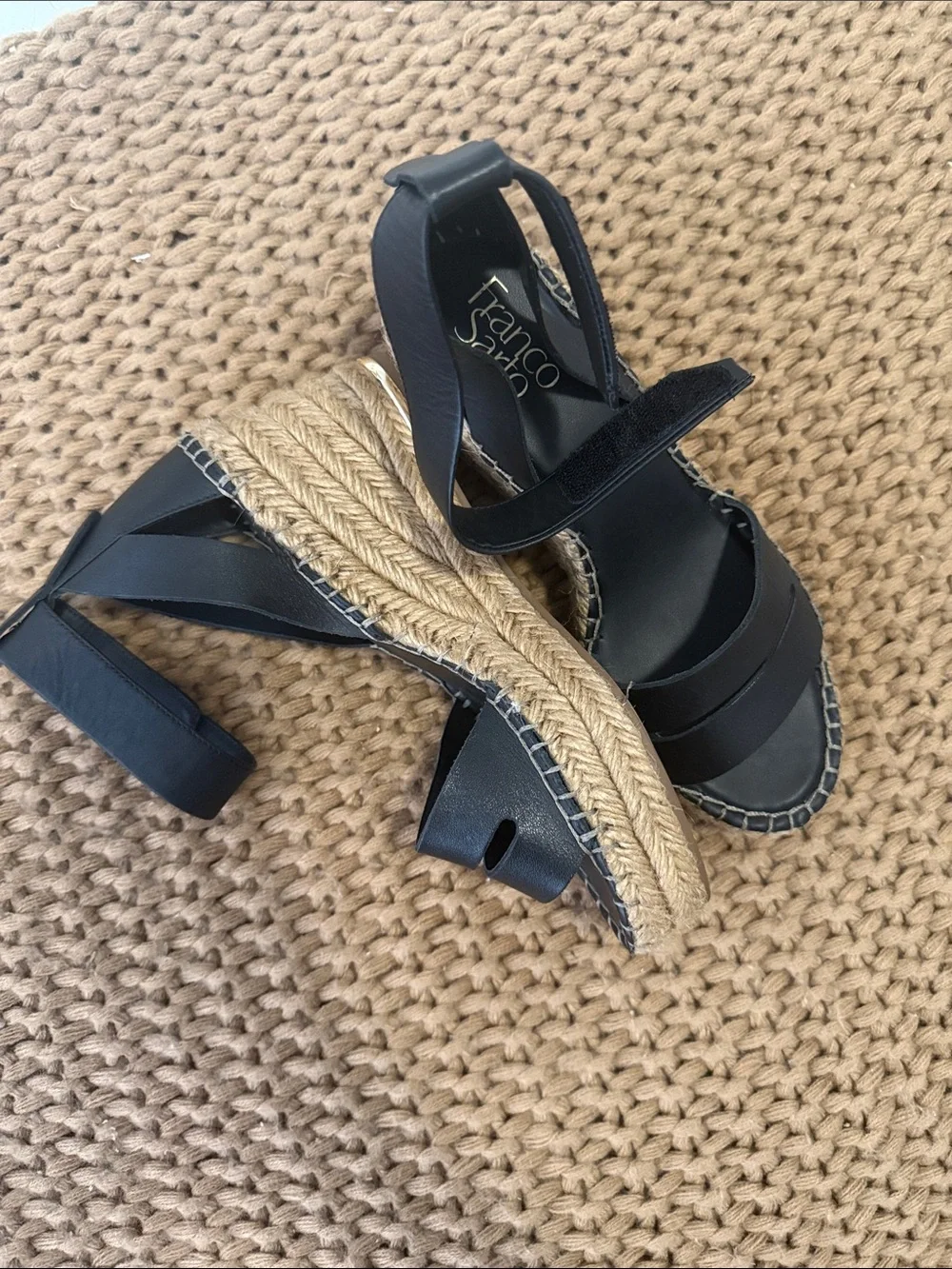 Franco Sarto Black Espadrille Wedge Sandals with Ankle Strap