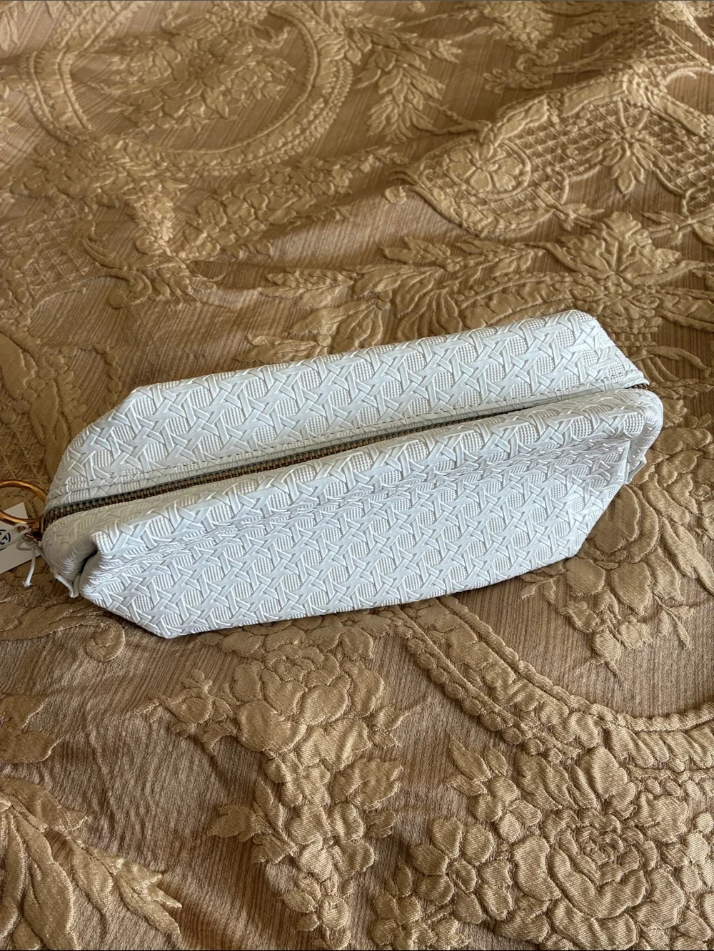 Tory Burch White Embossed Logo Cosmetic Pouch