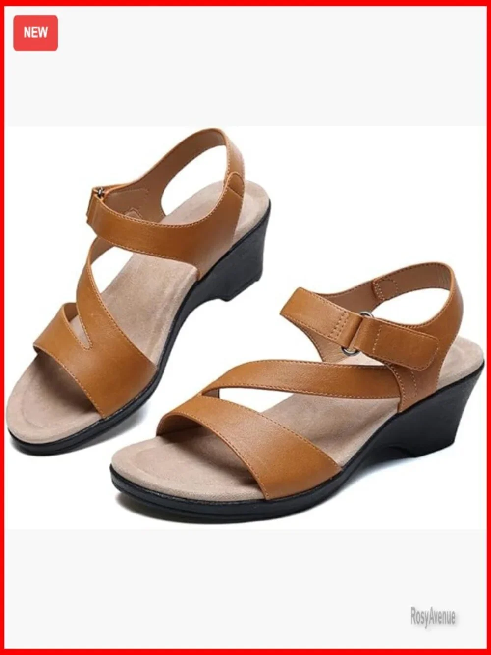 Leather Wedge Sandals with Arch Support Adjustable Strap Platform Heels