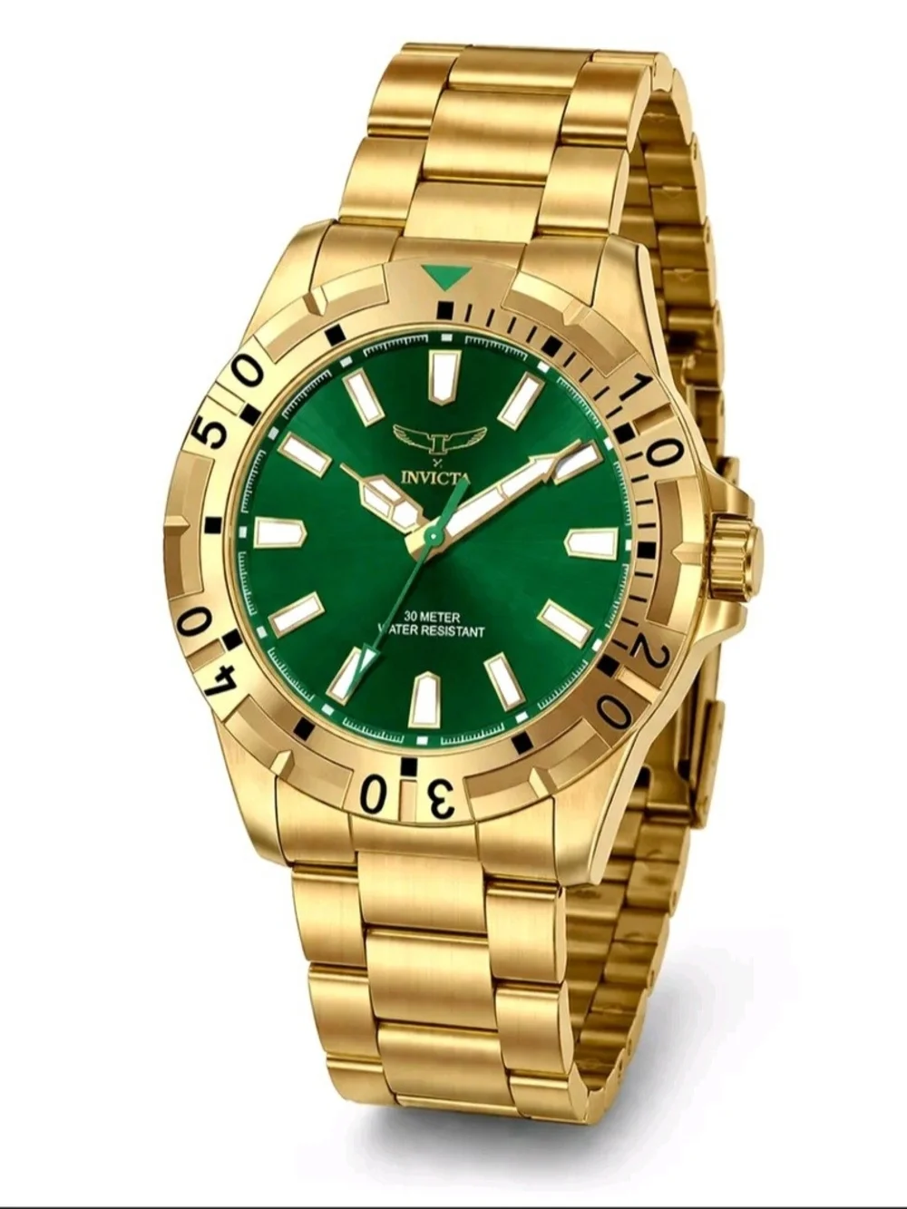 Invicta Gold Stainless Steel Watch with Green Dial