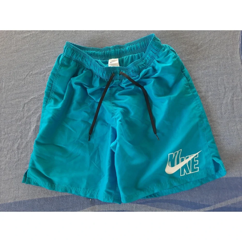Nike Mens Swim Volley Drawstring stretch Shorts Teal Blue Logo NESSA565  Large