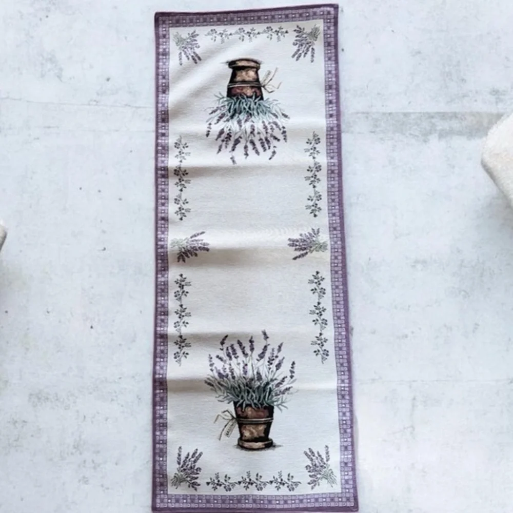 Luxury tapestry Lavander  Bouquet Table Runner - Purple and Cream