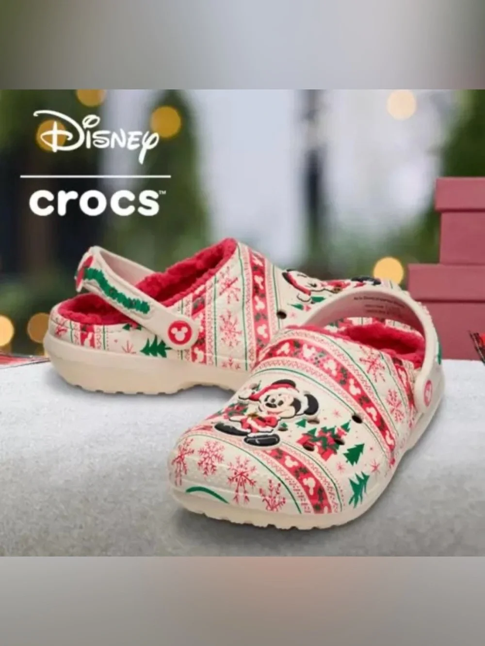 Disney Mickey Mouse Santa Christmas Lined Crocs Youth Sz 2 Unisex
