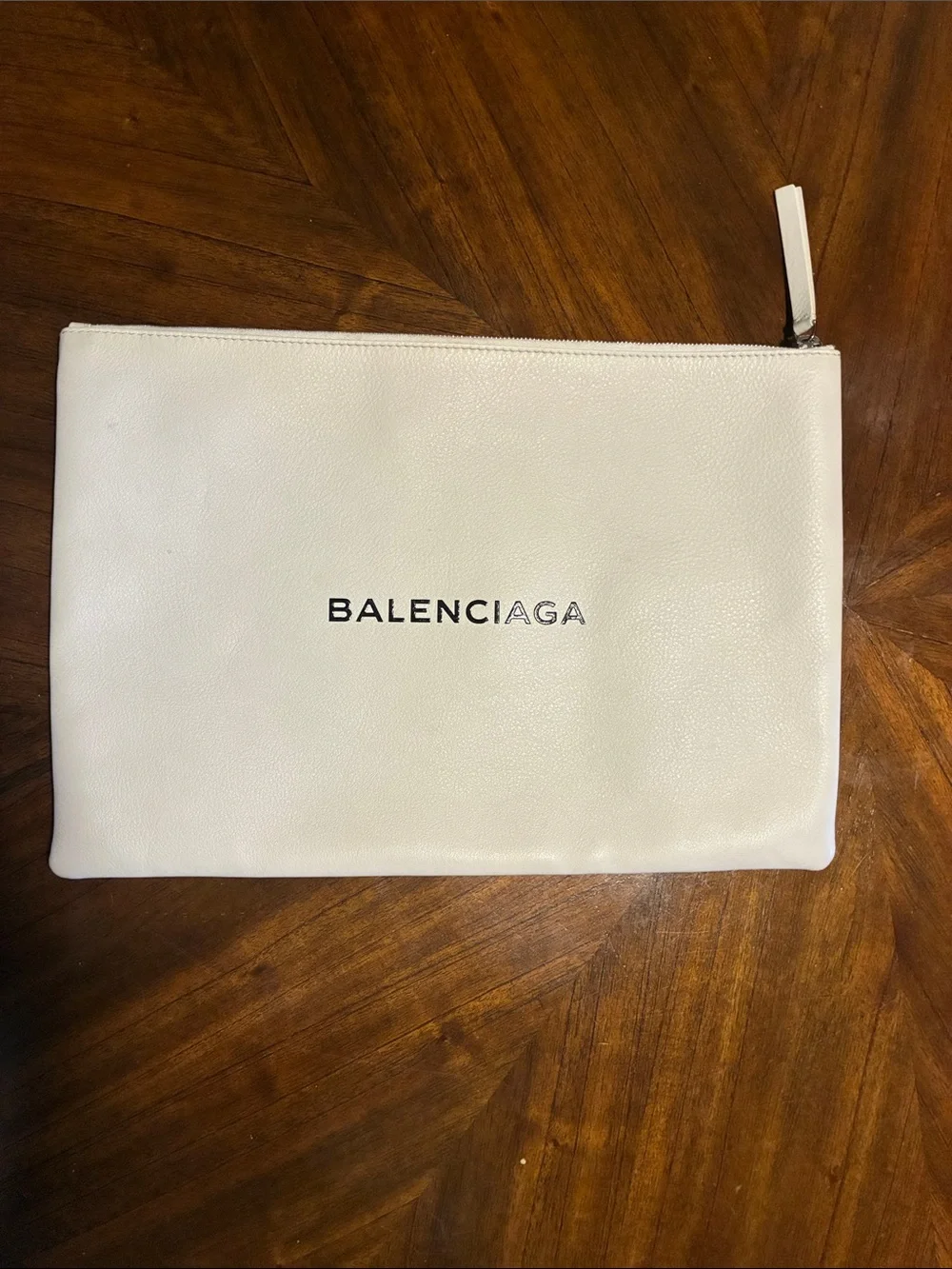 Balenciaga Cream Leather Logo Pouch