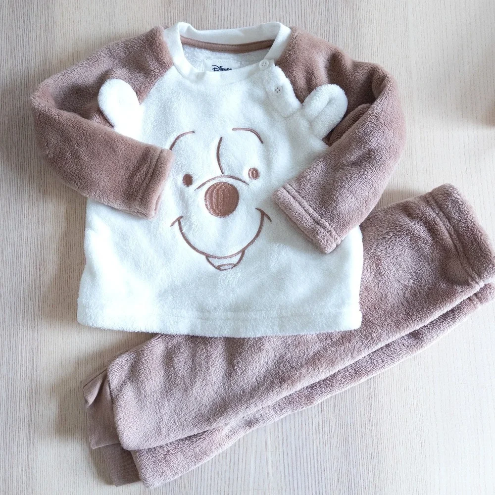 Disney Primark Winnie the Pooh Fleece Set Brown White Baby 6-9 Months