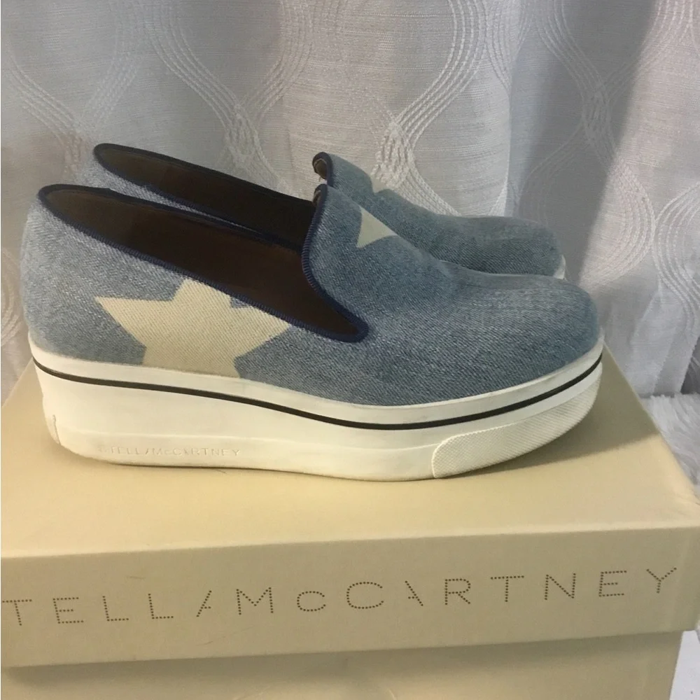 Stella McCartney Denim Blue Star Platform Slip-Ons