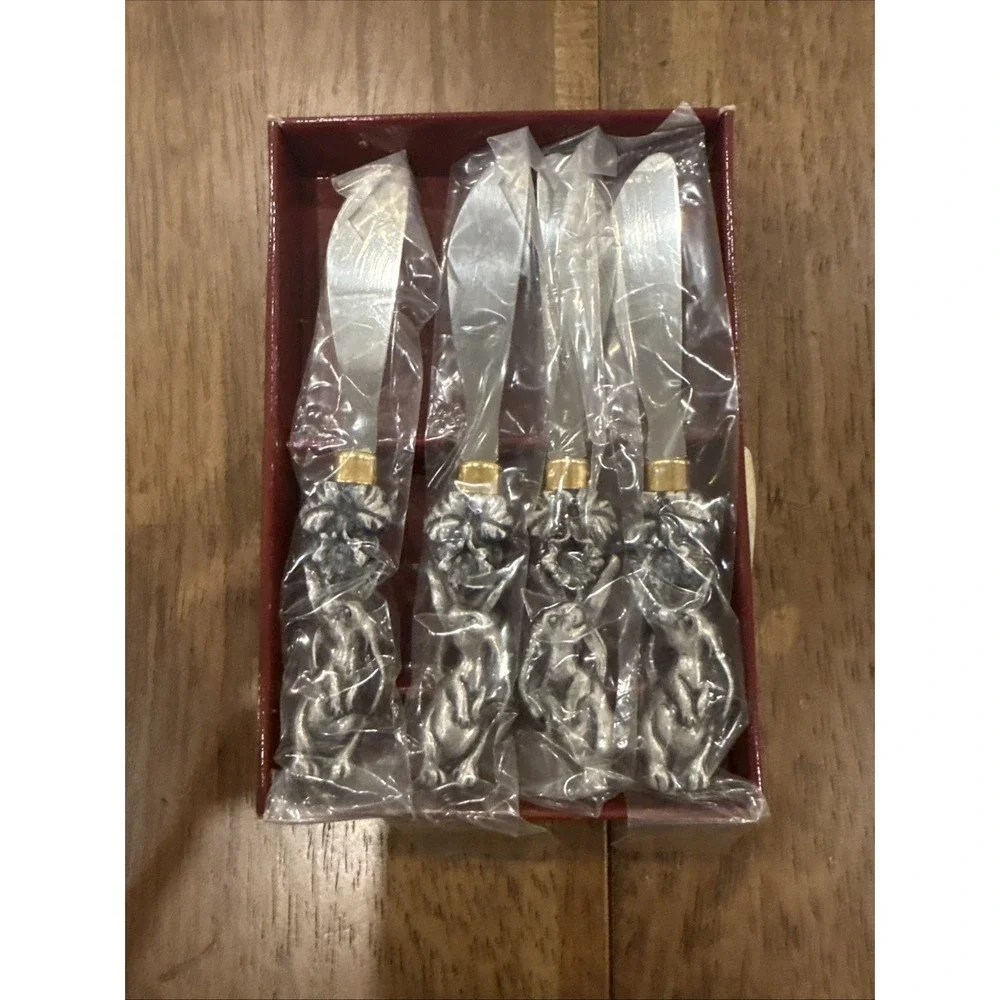 Vintage Arthur Court California Designer Bunny Pewter Spreaders Set Of 4