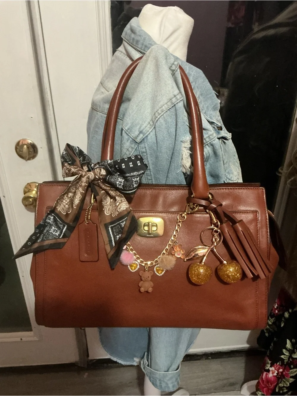 Coach Brown Leather Satchel with Playful Charm Accents