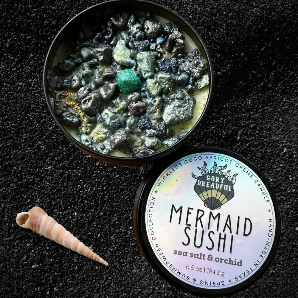 Mermaid Sushi Luxury Wickless Candle: Sea Salt & Orchid Scent