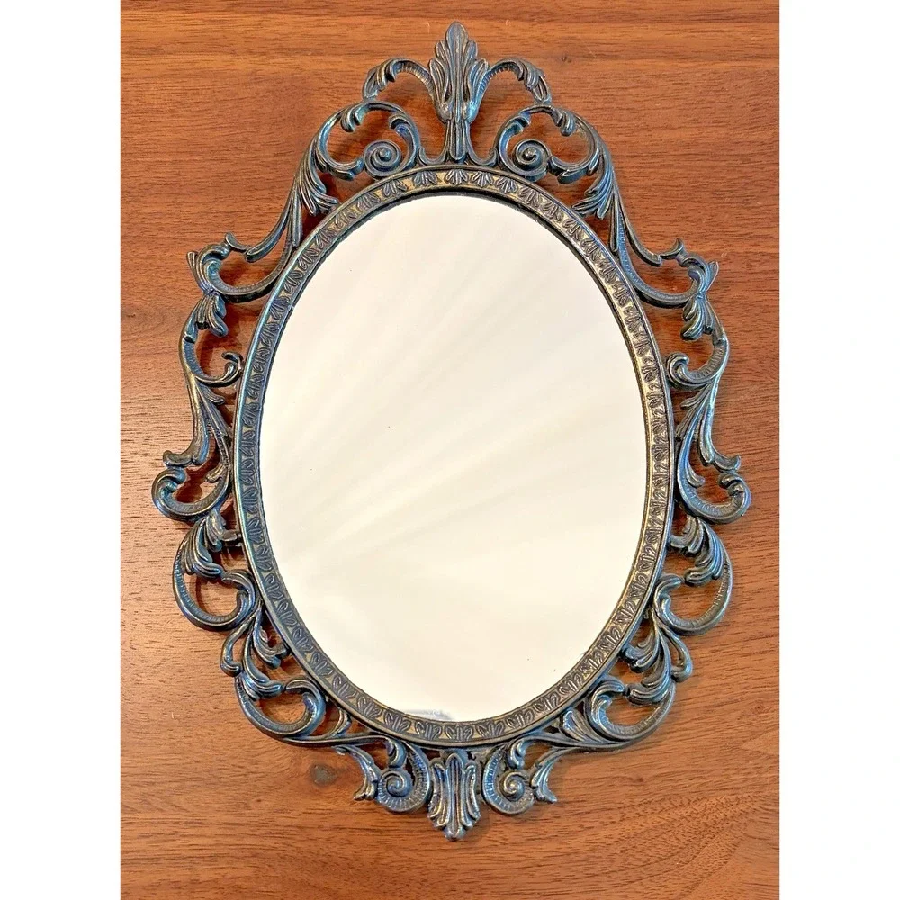 VTG Hollywood Regency Style Oval Wall Mirror Brass Frame Made In Italy 8.5