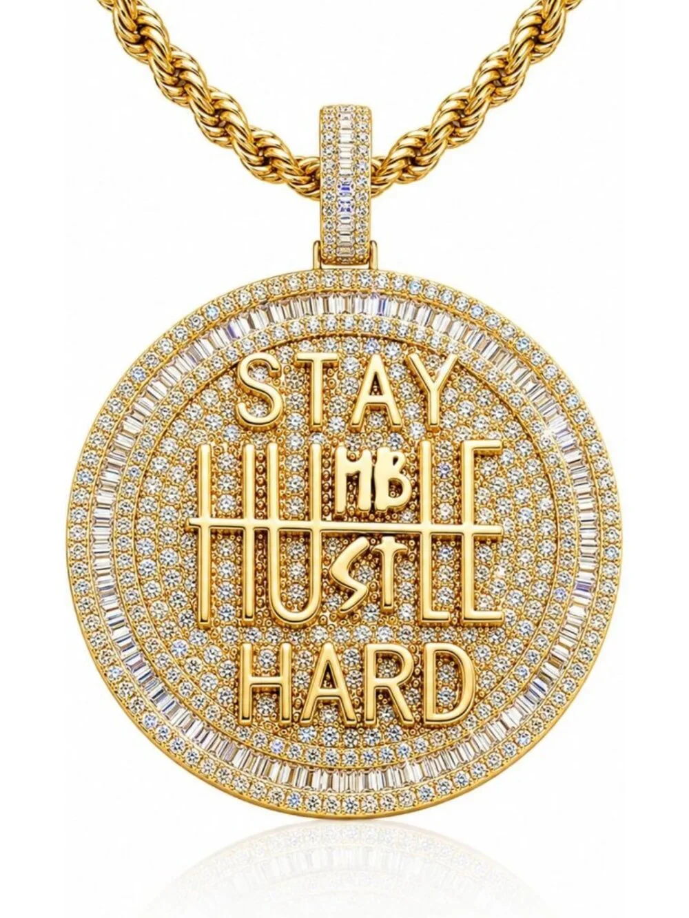 Bling Gold Coin Pendant Necklace, 14K Gold Plated CZ Charm, Hip Hop Statement