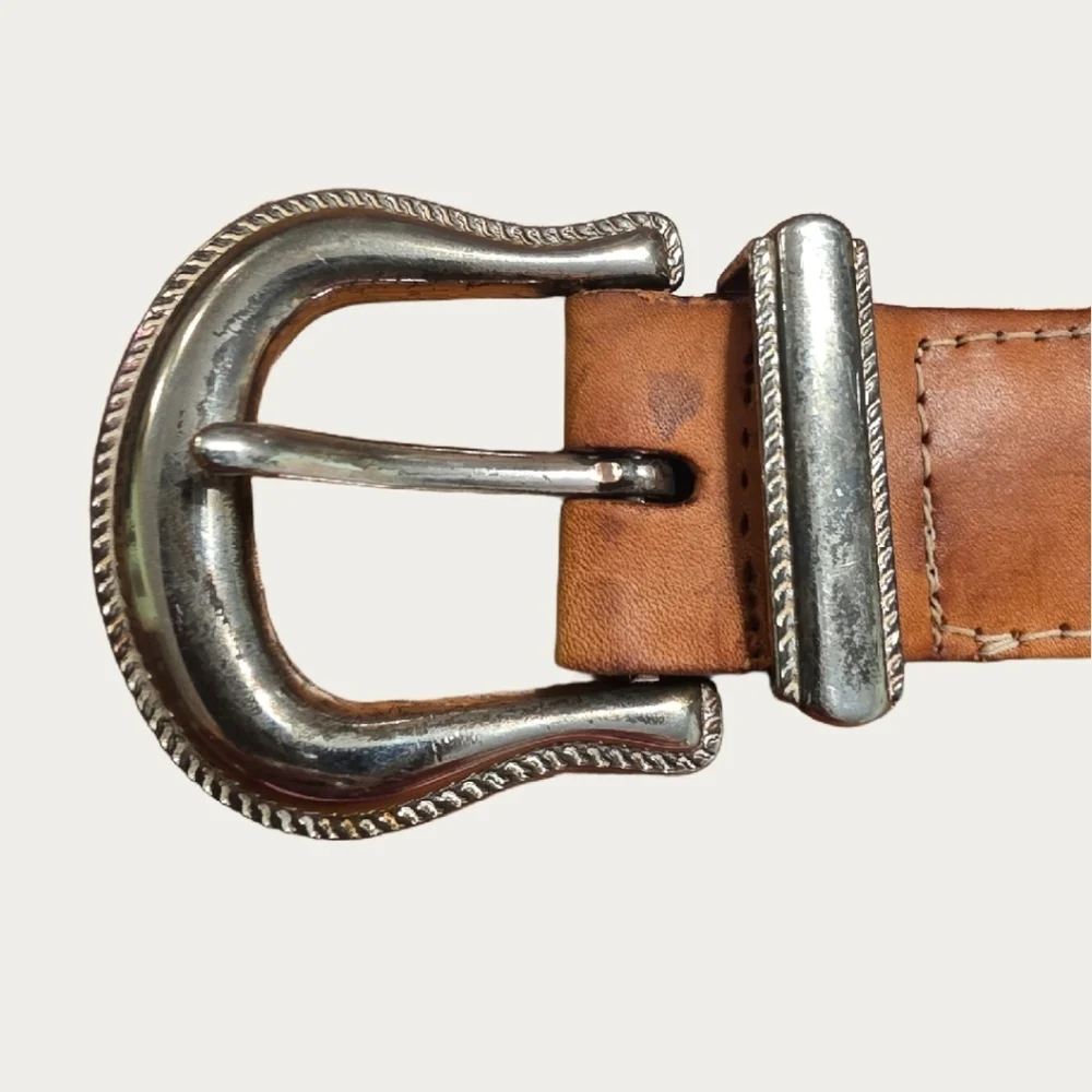 Vintage Liz Claiborne Woven Tan & Silver Leather Belt with Silver Tone Buckle M