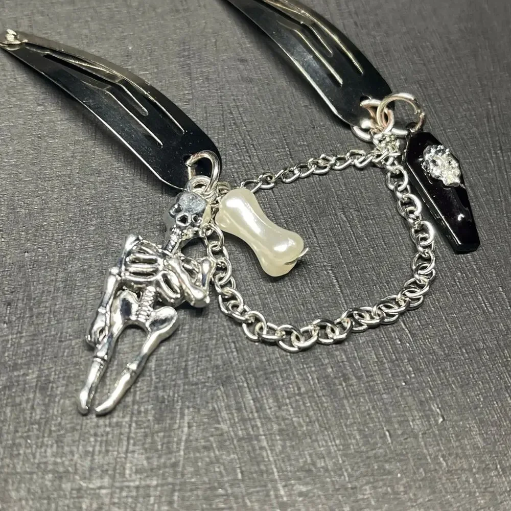 Goth Skeleton Chain Hair Clips Y2K Grunge Alt Hair Accessories