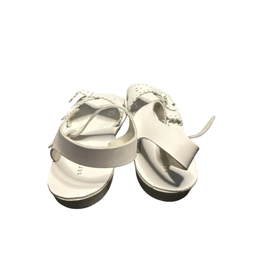 Vintage Stride Rite Sandals White Leather Scallop edges girls size‎ 2.5 M NEW