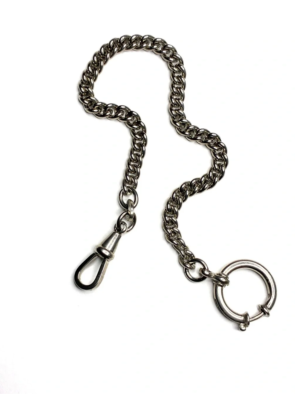 Antique Erhard & Söhne German Pocket Watch Chain Curb Link Echt Nickel Art Deco