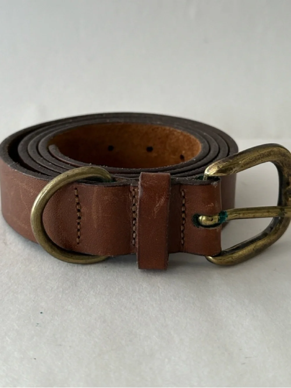USA Unbranded Belt Harness Leather Oil Tanned Solid Brass Buckle SZ 44 USA Made