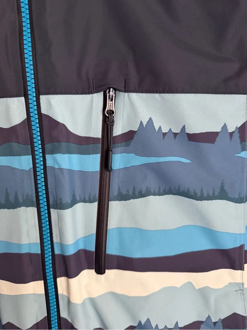 L.L.Bean Kids Waterproof Ski Jacket Blue Mountain Print Hooded Insulated L 14-16