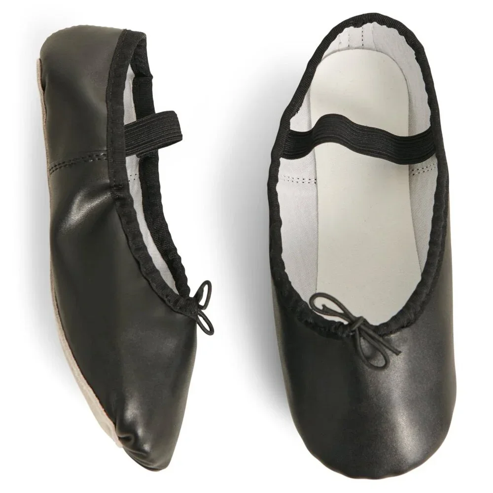 JUSTICE LITTLE GIRL Black Ballet Dance Shoes Leather Sole SIZE 1 NEW