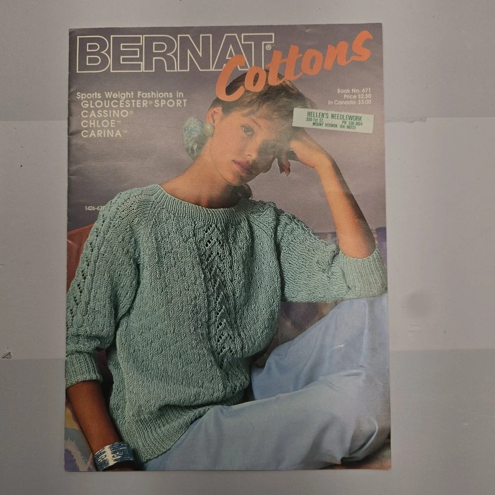 Bernat Cottons Sports Weight Knitting Pattern Book No 671 Vintage 80s Fashions