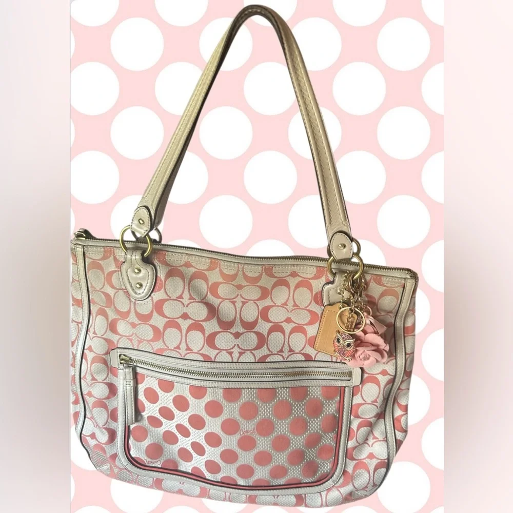 COACH Signature Poppy C Dot Hallie Tote