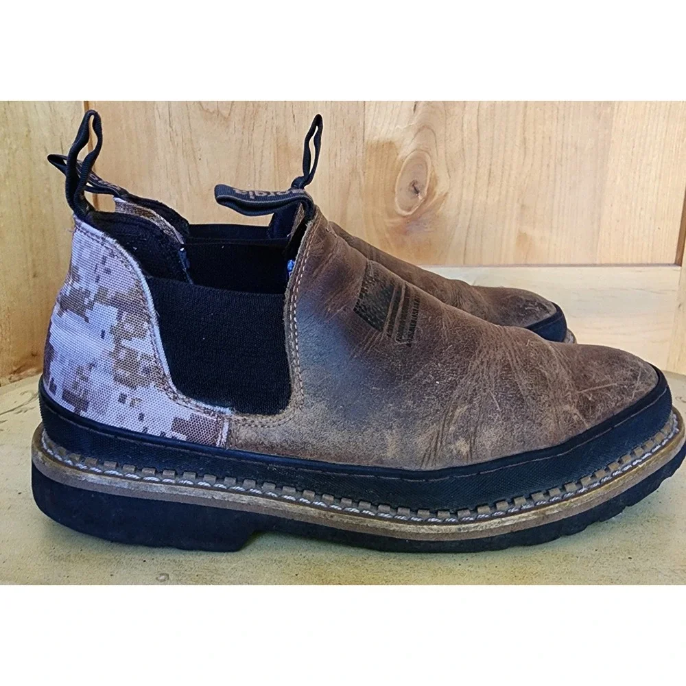 Georgia Boot Sz 11M Brown Leather Camo American Flag Romeo Work Boots GB00277