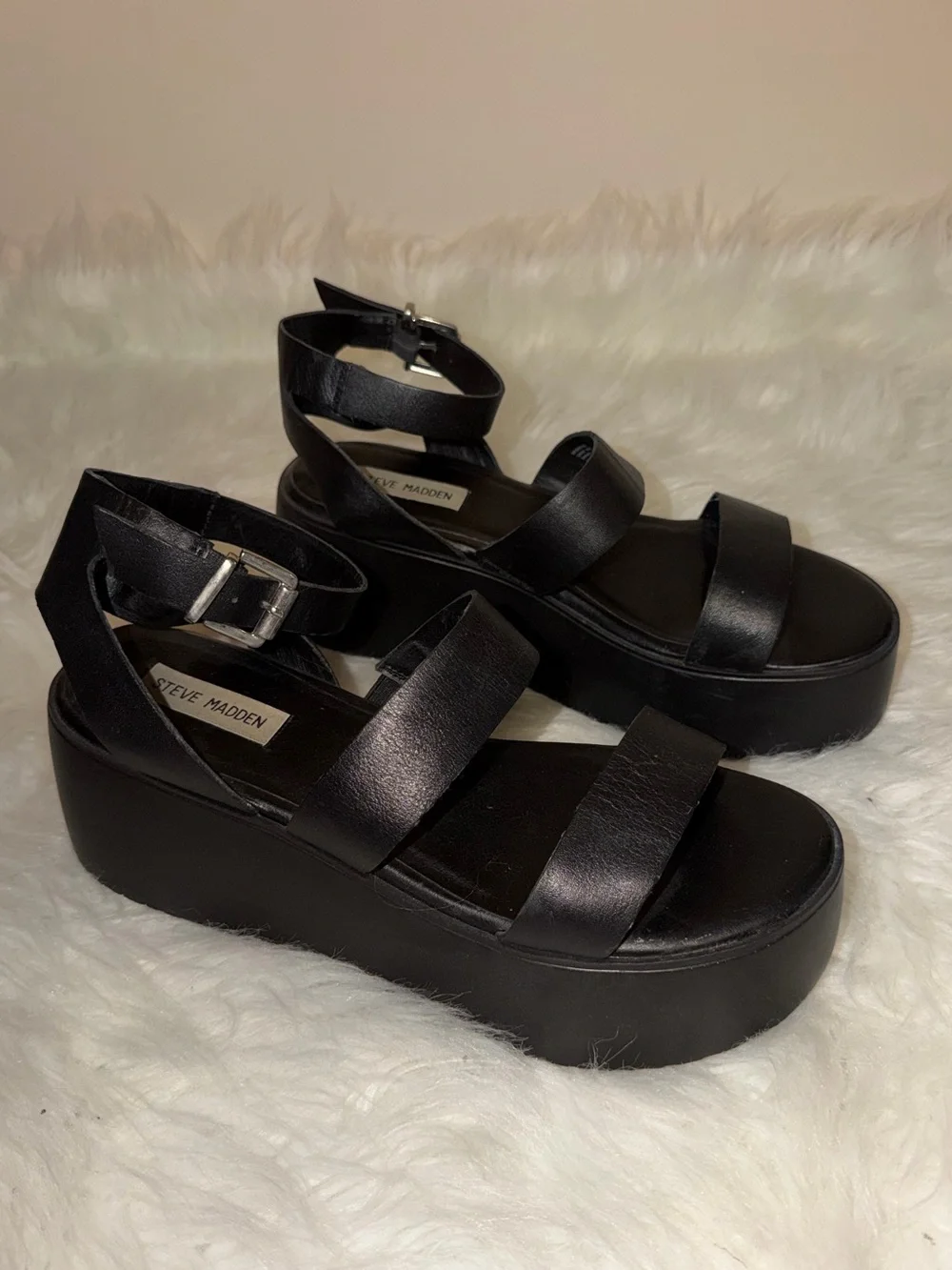 Steve Madden Black Platform Ankle-Strap Sandals