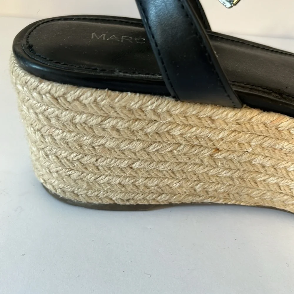 Marc Fisher Black Leather Ankle Strap Studded Wedge Sandals Sz‎ 7