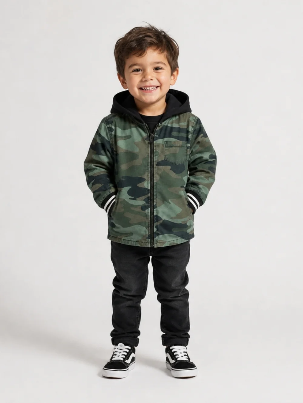 Wonder Nation Kids Green Camo Zip Jacket with Black Hood