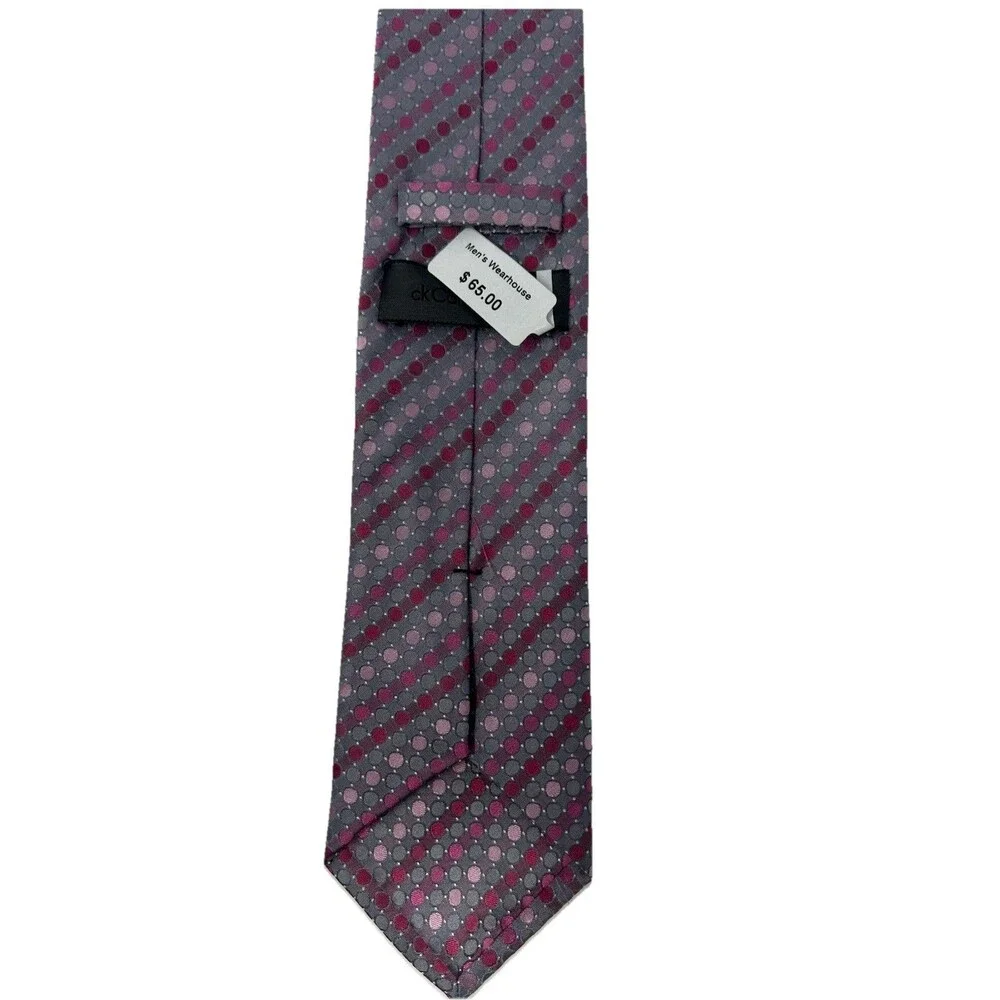 Calvin Klein‎ Gray & Pink Polka Dot Silk Tie 59