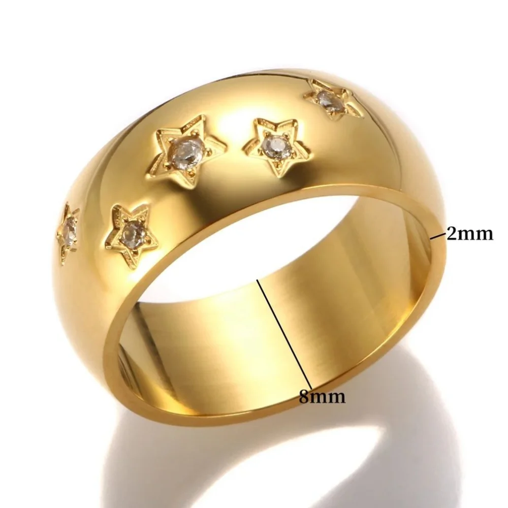 NEW‎ Women's Wide Pave Diamond Star Gold-Plated Ring Band Size 7