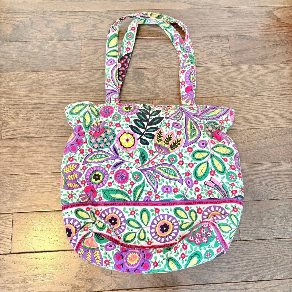 Vera Bradley Quilted Tote Bag Cotton Top Handle Purse Retired Print Viva La Vera