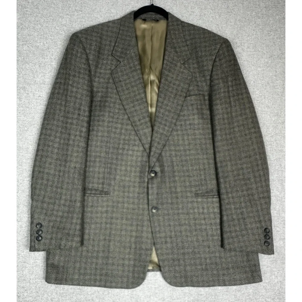 Vito‎ Rufolo Blazer Mens 44 Long Gray Check Wool Silk Made in Italy Sport Coat
