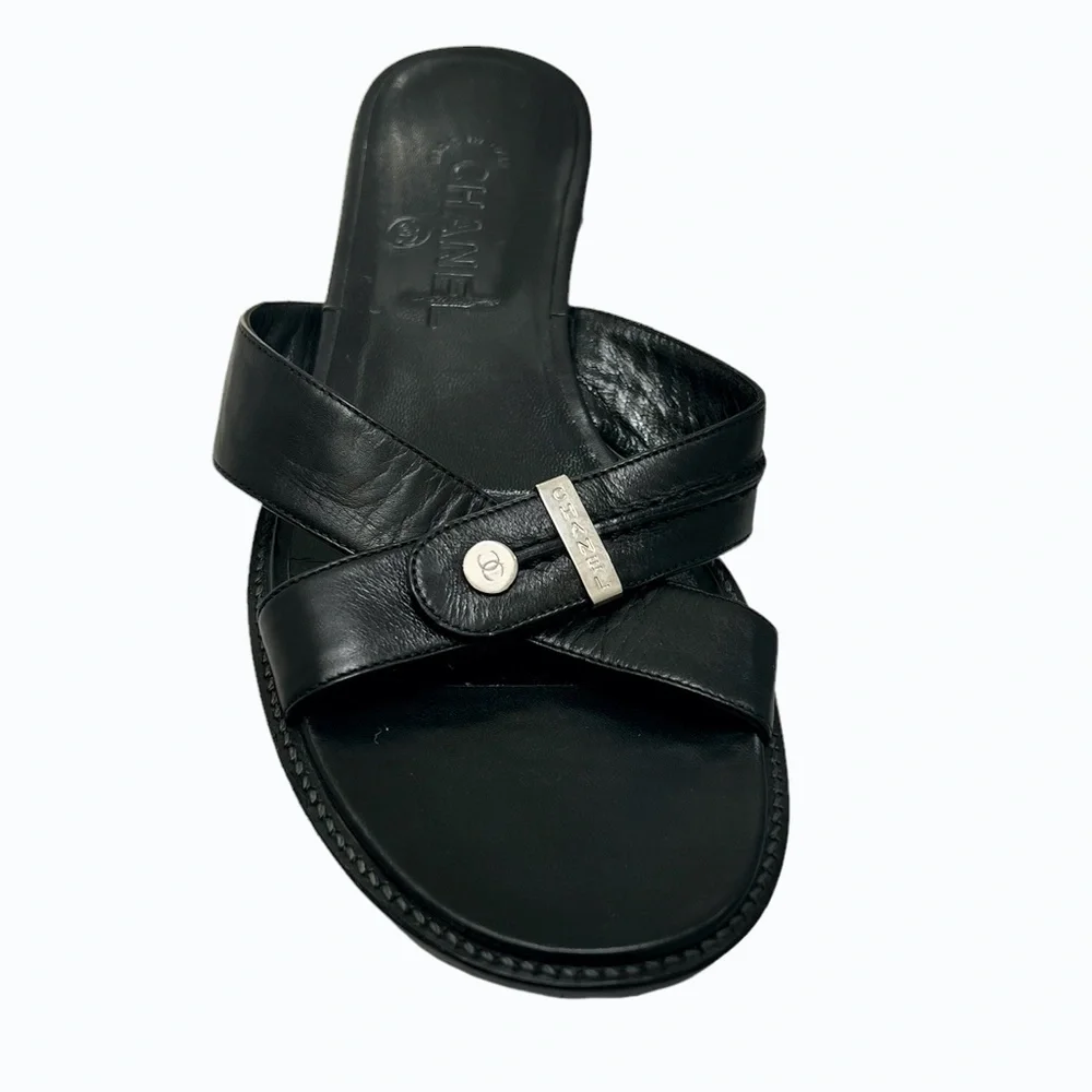 CHANEL black leather