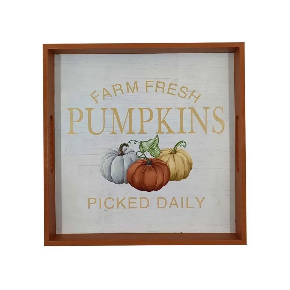 Farm Fresh Pumpkins Picked Daily Wood Serving Tray Multi-Color One Size NWT‎