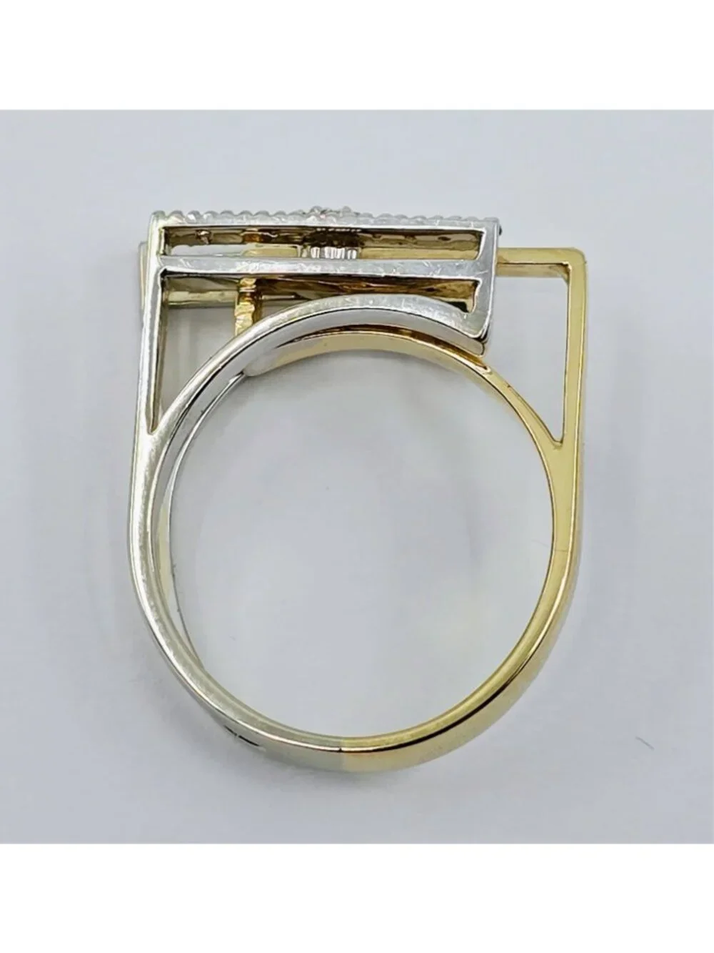 Unique 14K Solid Two Tone Multi Color Gold Ladies Motion Diamond Ring - Size 6.5