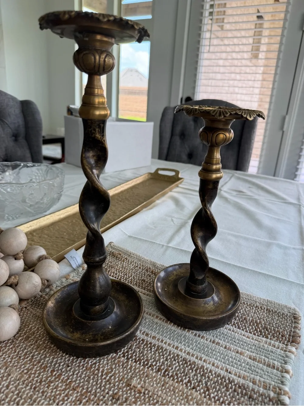 Antique-Style Brass Twist Candle Holders - Set of 2