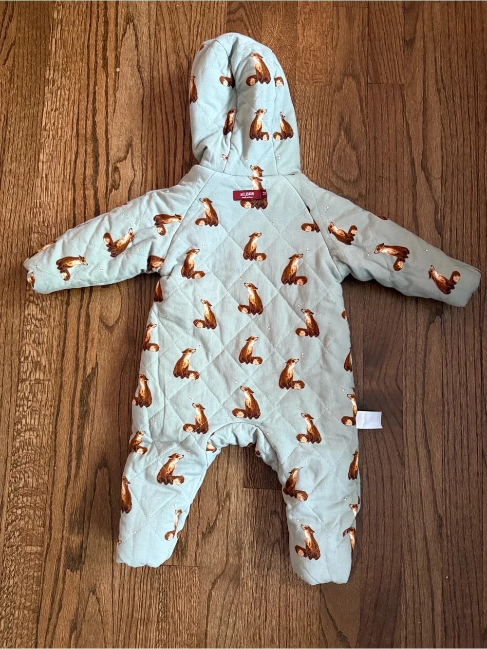 Milkbard Fox and Dragonfly Reversible Waffle Knit/Quilted Hooded Jumpsuit 3-6mo
