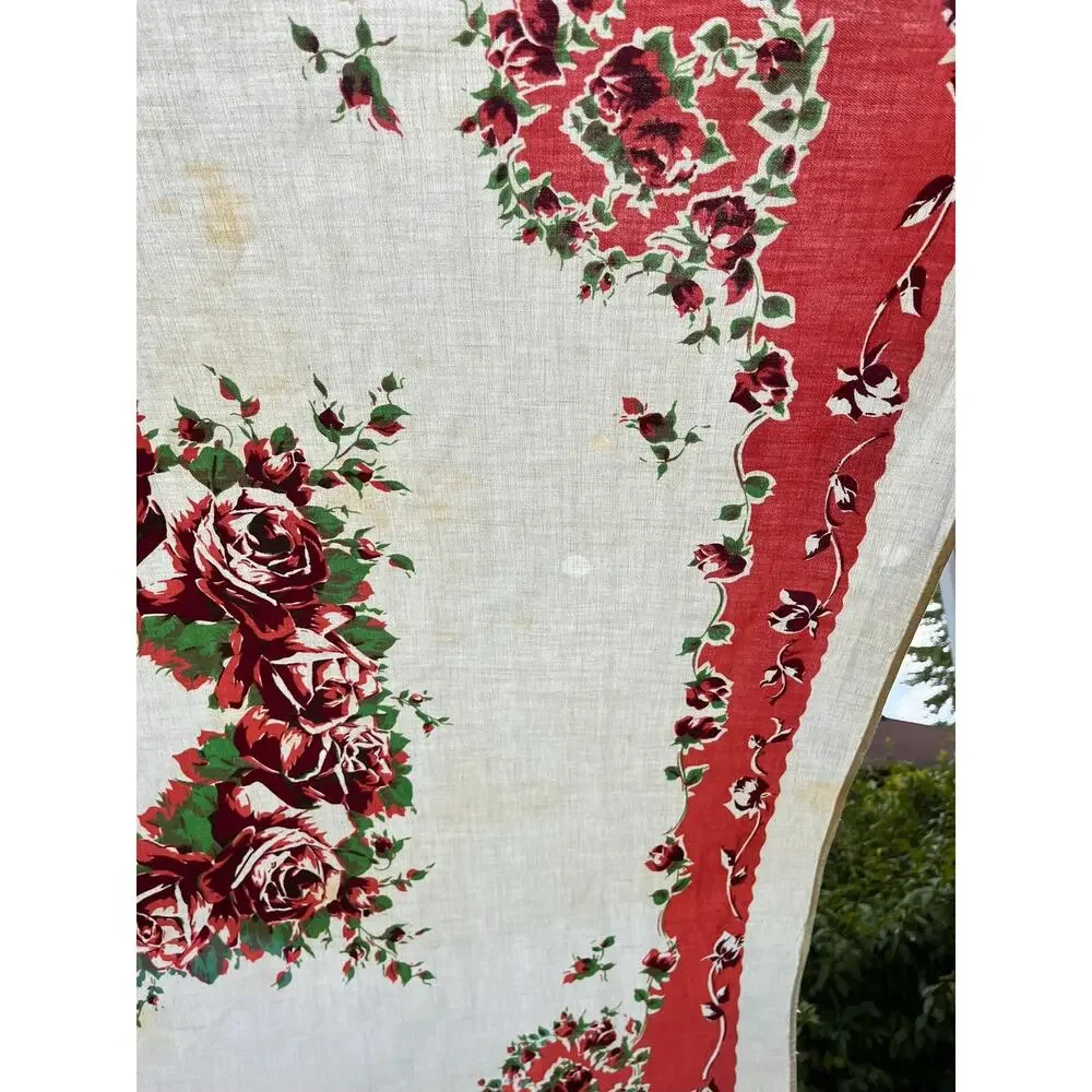Vintage Tablecloth with Red Roses Pattern