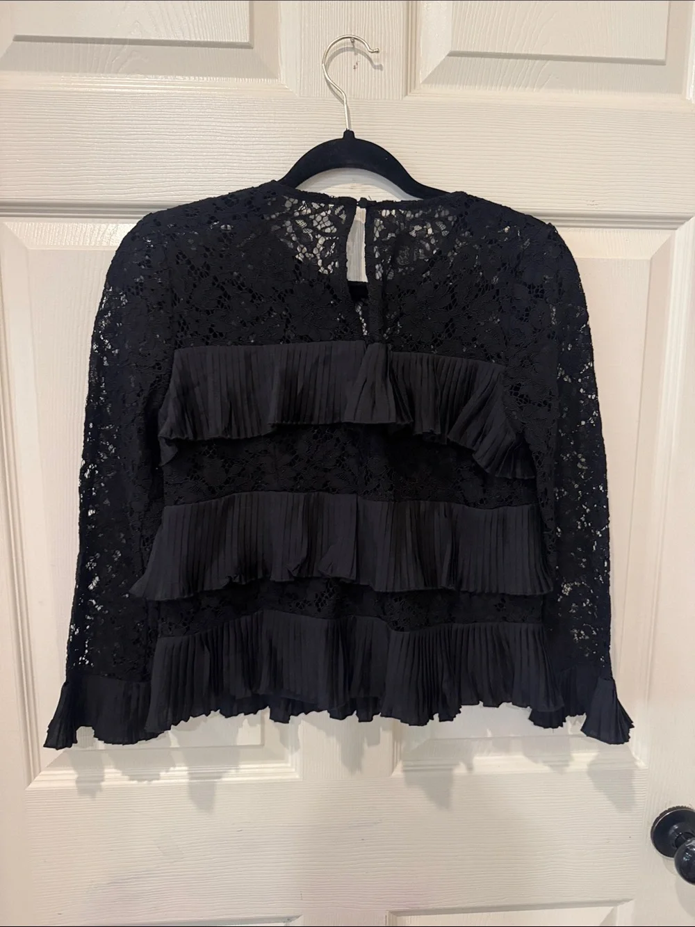 J Crew lace layered black top, size 0P