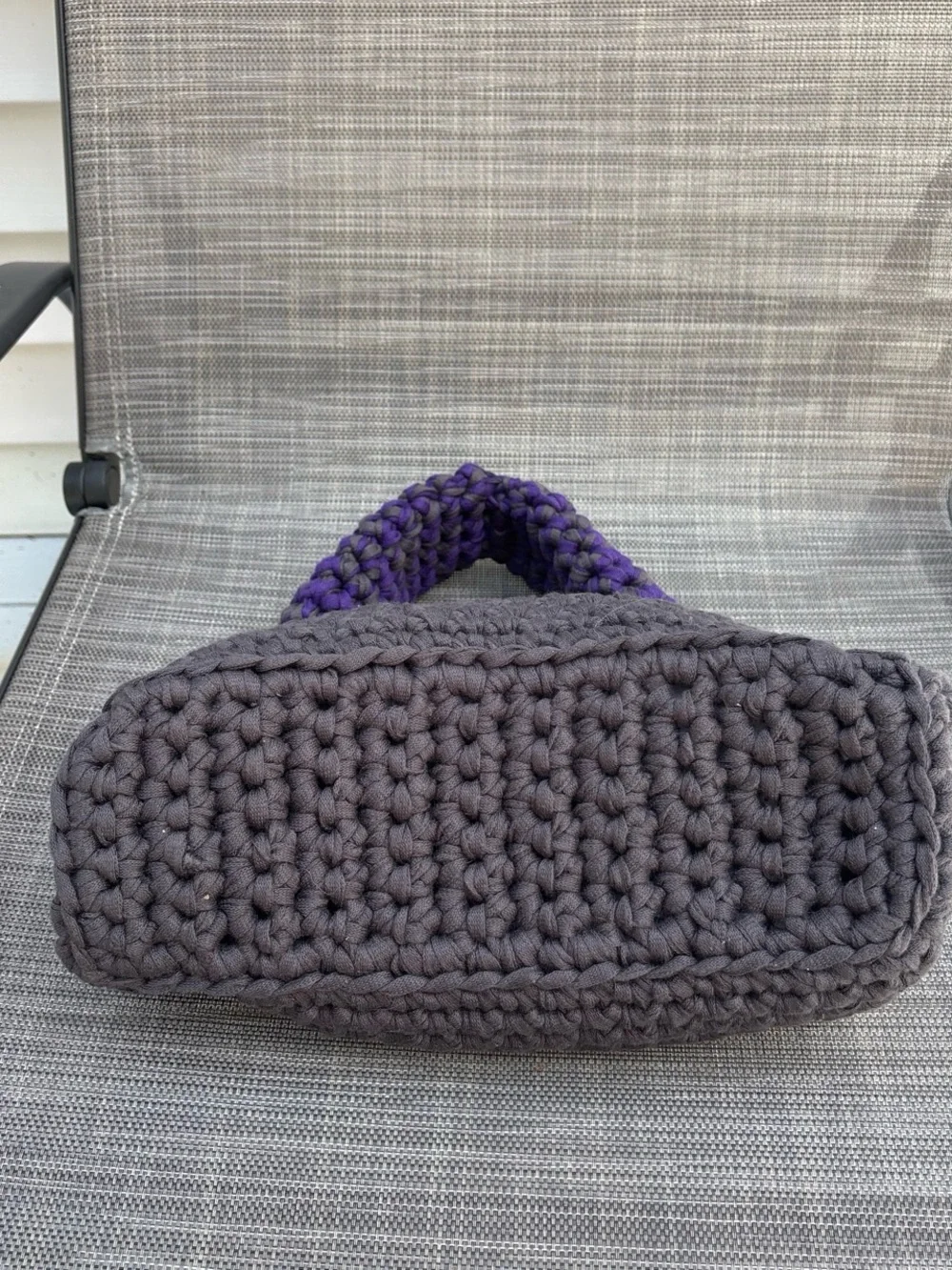 Handmade Gray and Purple Crochet Loaf Shoulder Bag