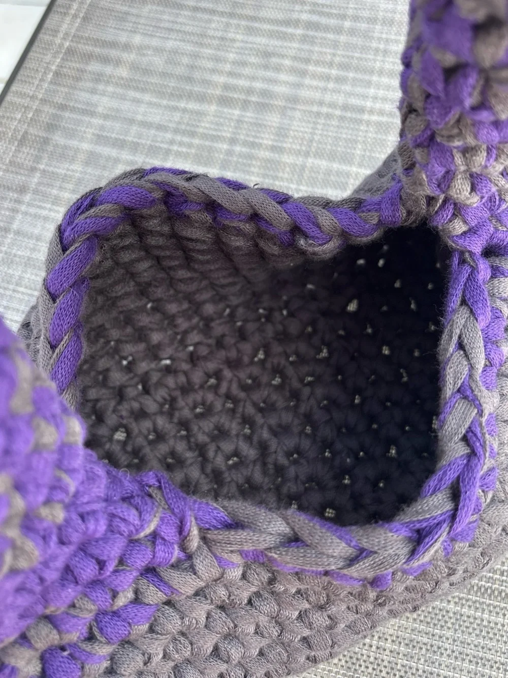 Handmade Gray and Purple Crochet Loaf Shoulder Bag